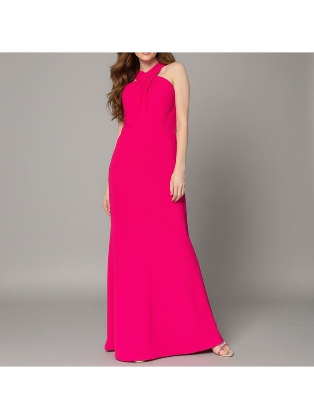 JS Collections Hot Pink Halter Evening Gown Sz 6 Open Back Formal Maxi Dress New